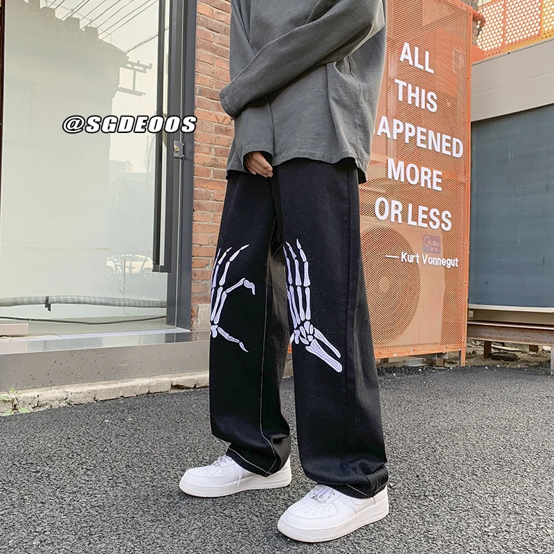 Y2K Mens Printed Jeans Pants Hight Street Hip Hop Women Baggy Wide Leg Pants Oversize Stylish Trousers Korean Fashion Streetwear