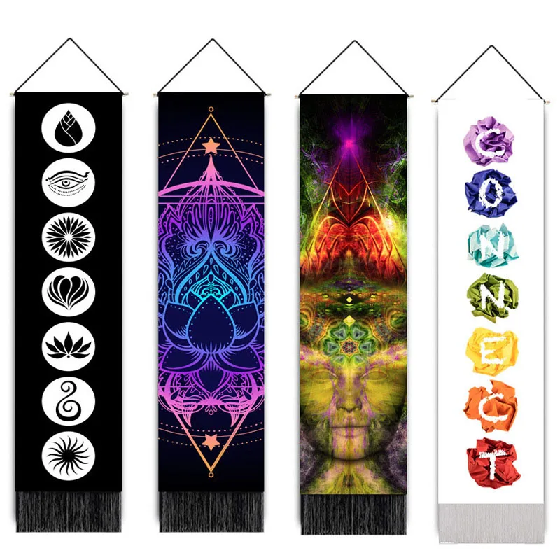 

Multicolor Print Yoga Meditation Scroll Hanging Painting Home Décor Yoga Tassel Wall Painting