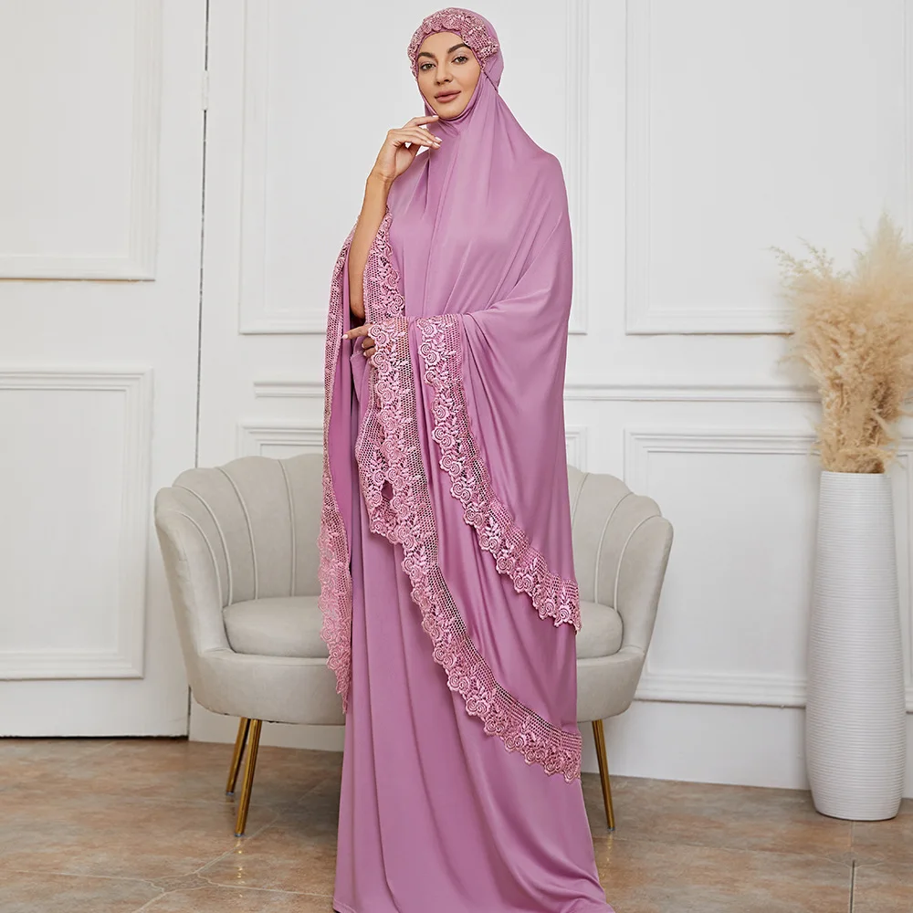 Dubai Arab Israel Embroidery Lace Fashion Muslim Suit Abaya Clothing Ramadan Prayer Hijab Suit Islamic Noble Two Piece Set