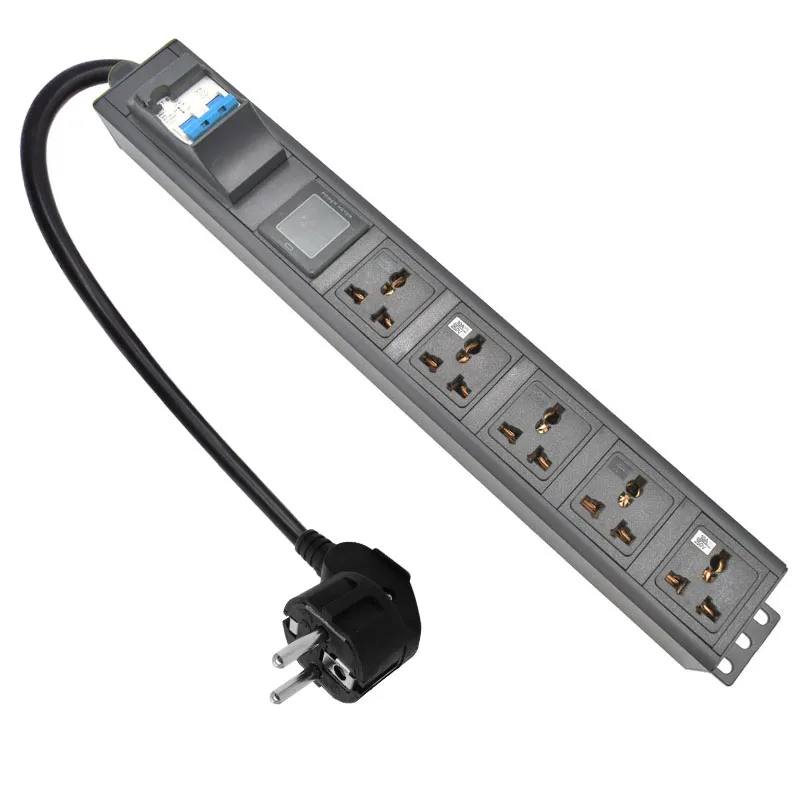 

PDU Power Strip 5 Way AC 110-250V 16A Voltmeter ammeter Dual Digital Volt Meter air switch Aluminum alloy Universal socket