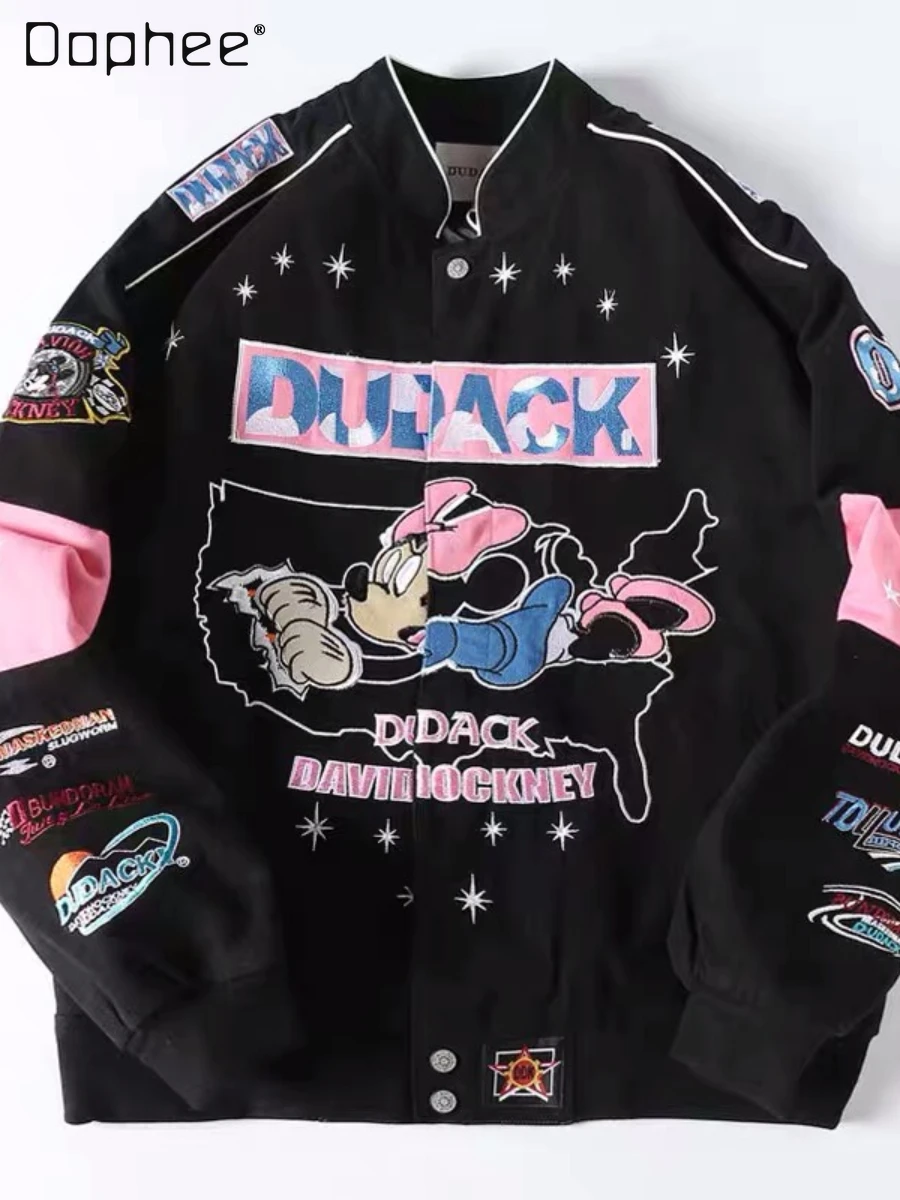 

Winter Clothes Women Cartoon Embroidery Autumn New Jacket Couples Student Loose Fashion Brand and Baseball Coat Thickened Jacket