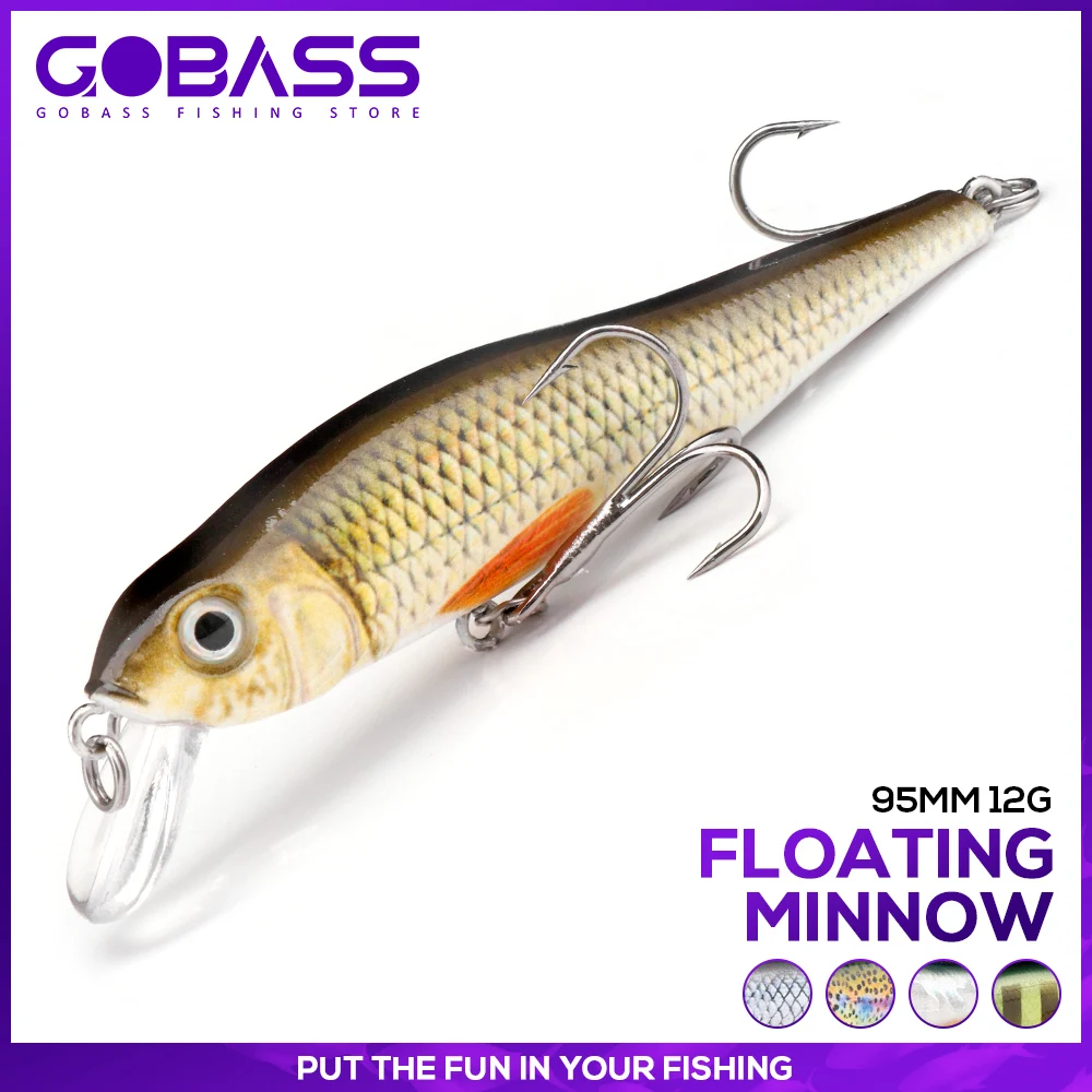 

GOBASS Lures For Fishing Goods 95mm 12g Floating Black Minnow Lures Wobblers For Pike Artificial Bait Crankbaits Fishing Tackle