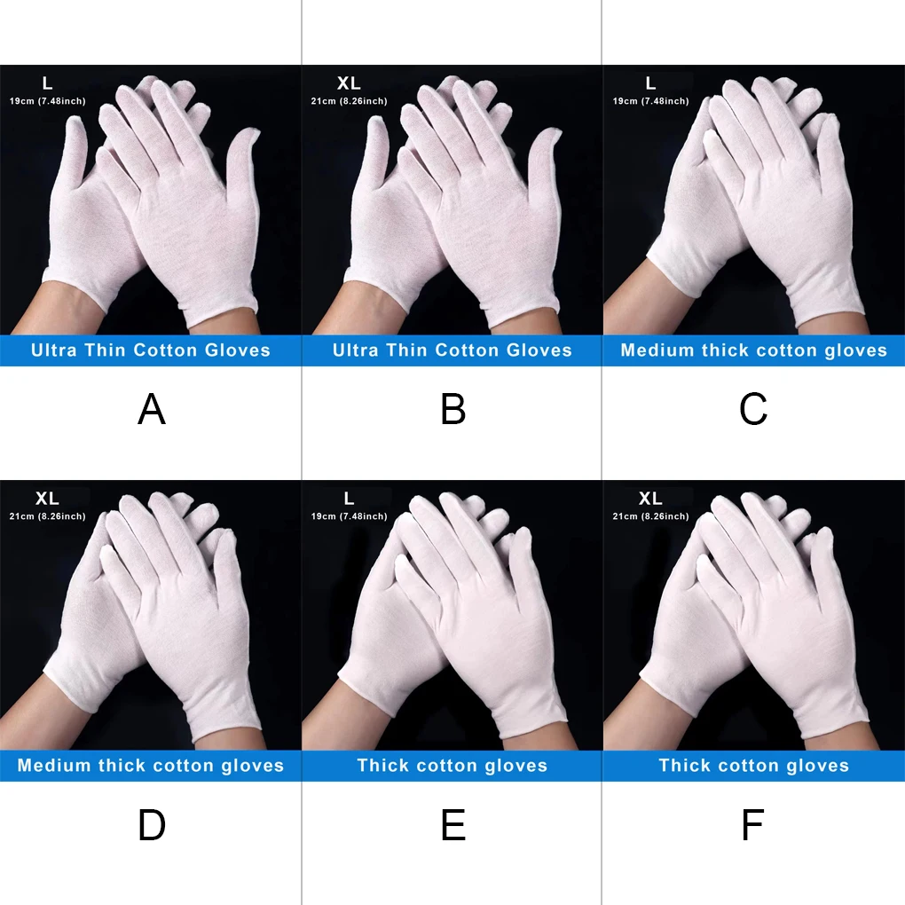 

12 Pairs Female White Cotton Gloves Soft Working Mitten Soft Glove Hand Protector Inspection Jewelry Car Repair