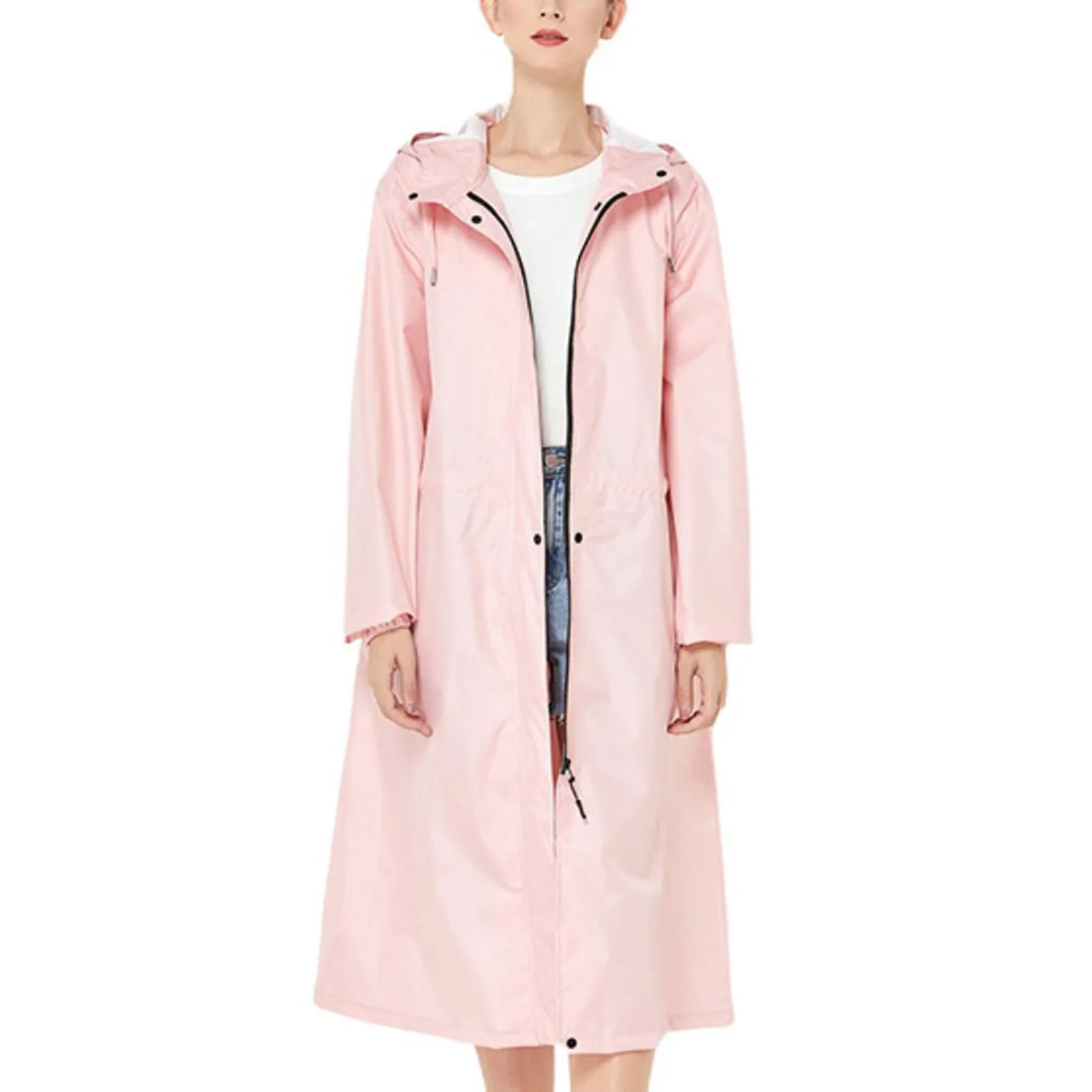 

Women's Solid Color Fashion Windbreaker With Lightweight And Breathable Raincoat Design Long Sleeves Zipper Cropped Rain Jacket