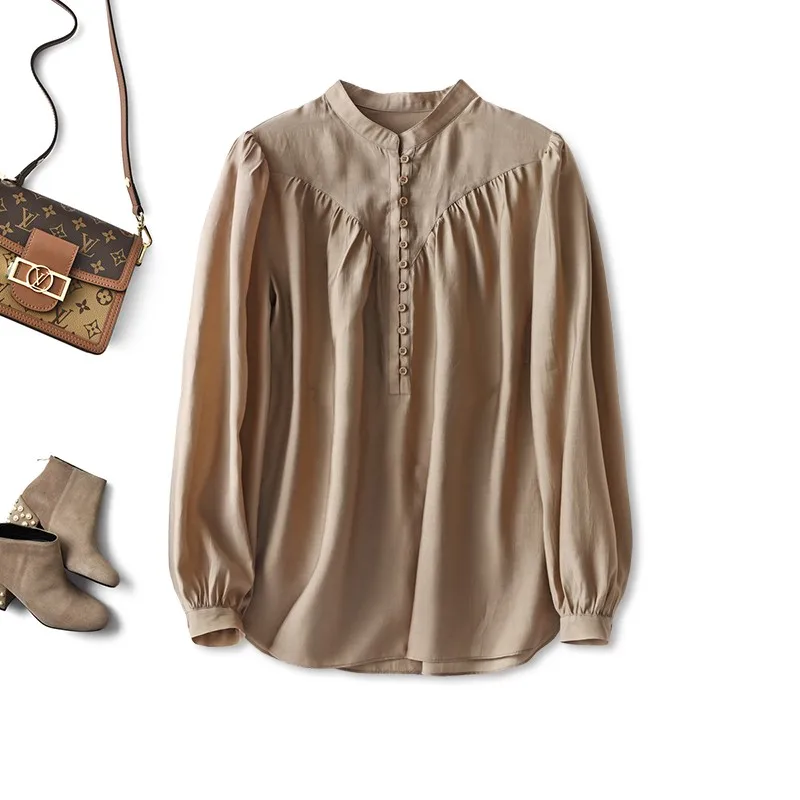 

SHUCHAN Indie, народная лиоцелл, хлопковые рубашки на пуговицах для женщин, новинка 2022, повседневные рубашки с пышными рукавами, тонкая женская ру...