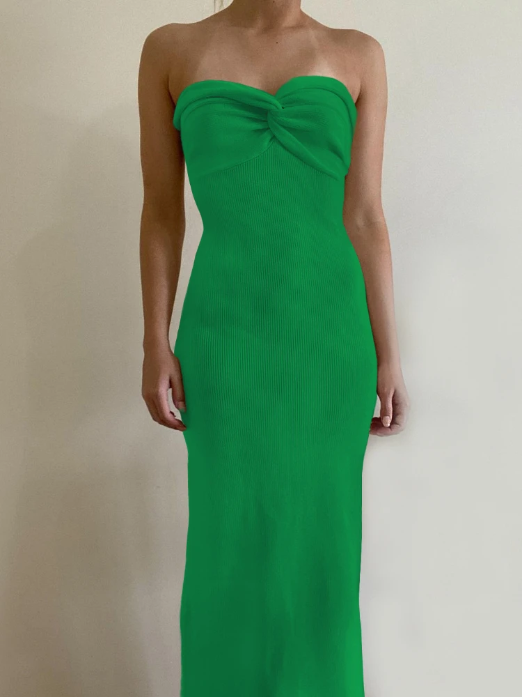 

Knit Dress Woman Cross Strapless Long Dress Y2k Clothes Solid Color Spring Summer New Sexy Sleeveless Bodycon Dresses for Women