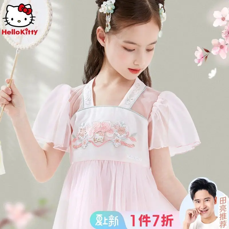 

Аниме Kawaii Sanrio Hello Kitty Новинка милое мультяшное платье для девочек Детская летняя сетчатая юбка модное платье принцессы Подарки для детей