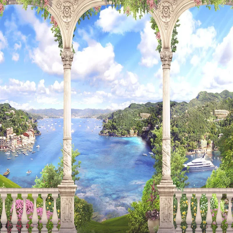 Фото Фотообои на заказ, 3D стерео, Рим, колонна, сад, озеро, пейзаж, фрески для гостиной, спальни, фон, настенная ткань, Papier Peint №4