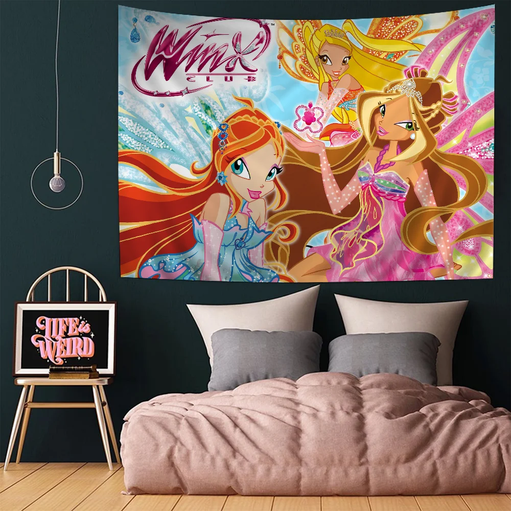 Девушка W-Winx-Clubs Большой настенный гобелен с мультяшным принтом Висит Таро Хиппи