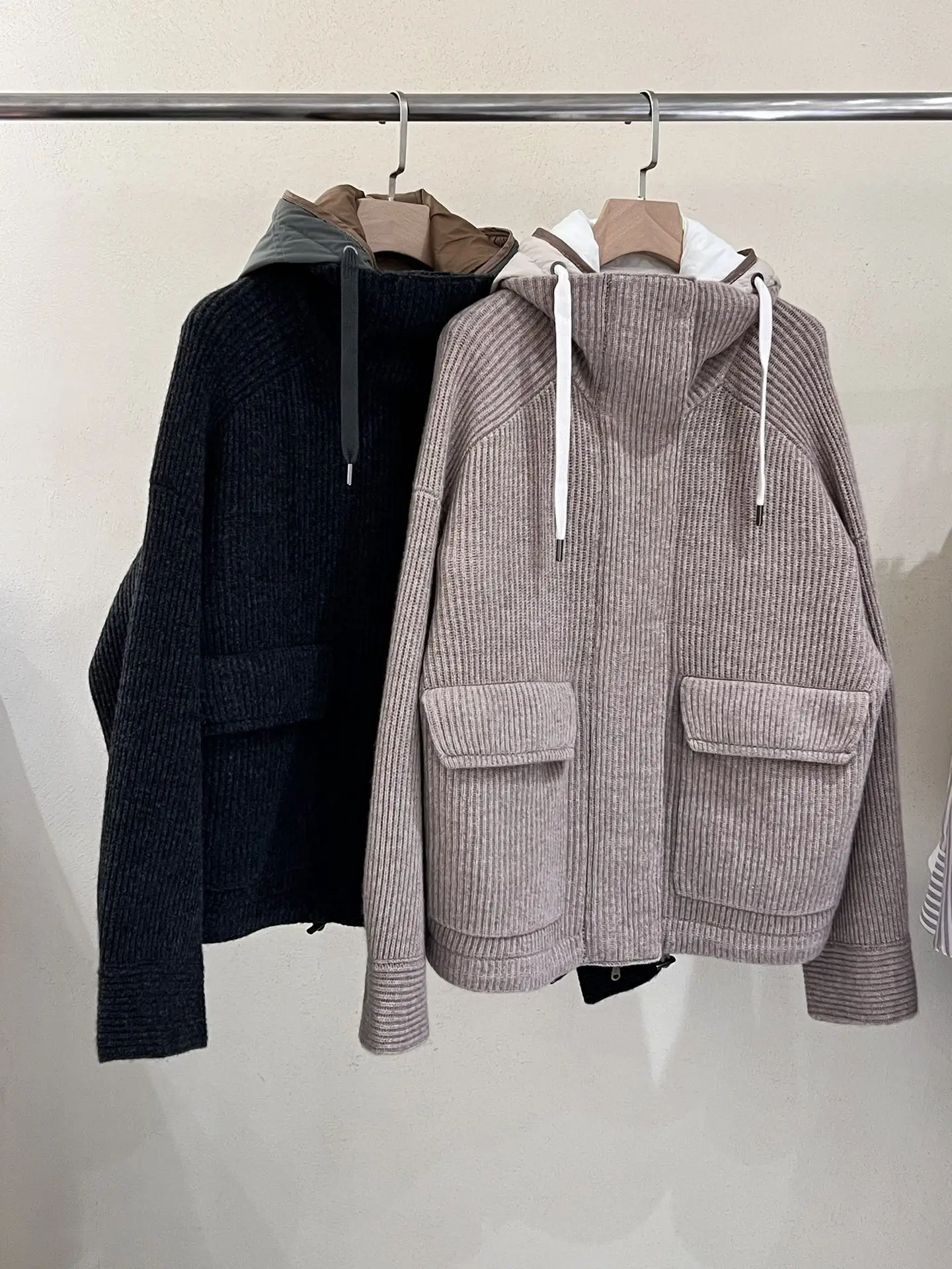 Осенне-зимний женский кашемировый вязаный жакет B * C жилет с капюшоном и гусиным