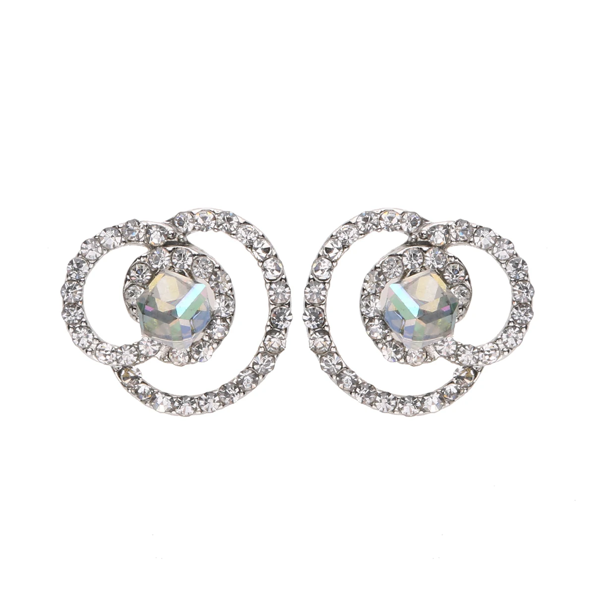 

CARTER LISA Luxury Female Crystal Stud Earrings Simple Silver Color Round Earrings Vintage Wedding Earrings For Women