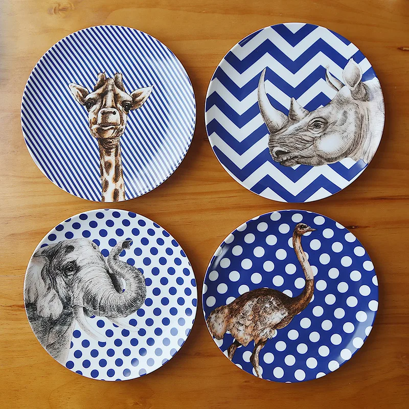 

4 sets of cute ceramic plate creative personality internet red tableware household cartoon animals dishes