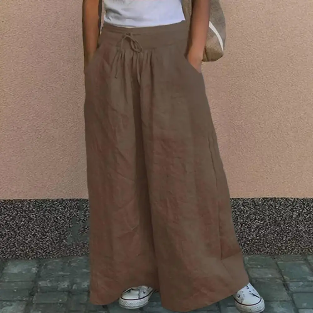 

Women Pants Wide Leg Loose Deep Crotch Elastic High Waist Pants Drawstring Casual Soft Breathable Yoga Long Trousers Culottes