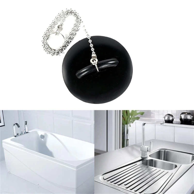 

Rubber Choke Tub Stopper Rubber Sink Sewer Drain Plug with Ball Chain Sink Basins Water Stopper Leakproof Easy to Use