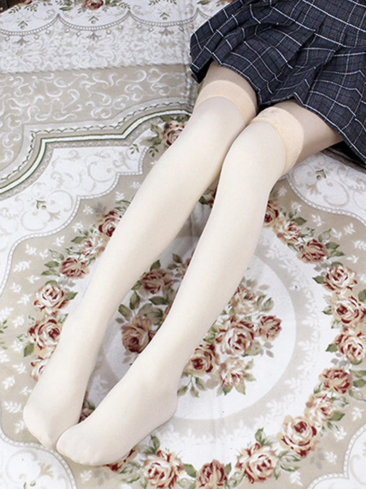 Wool Thigh High Socks Velvet Warm Fleece Women Thick Stockings Winter Boots Thermal Home Floor Black Over The Knee Ladies