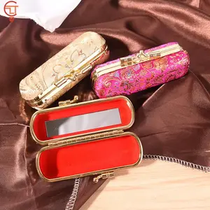 1 Pcs Coin Lipstick Holder Random Color Embroidered Flower Design Lipstick  Case Box with Mirror Hasp Cosmetic Bags