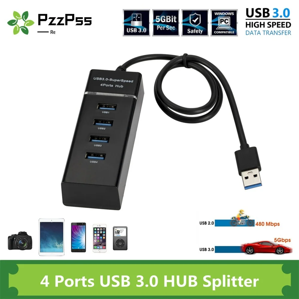 

PzzPss USB 2.0 3.0 HUB 4 Ports Splitter High Speed Splitter USB Adapter Expander Cable For Desktop PC Laptop Adapter USB HUB