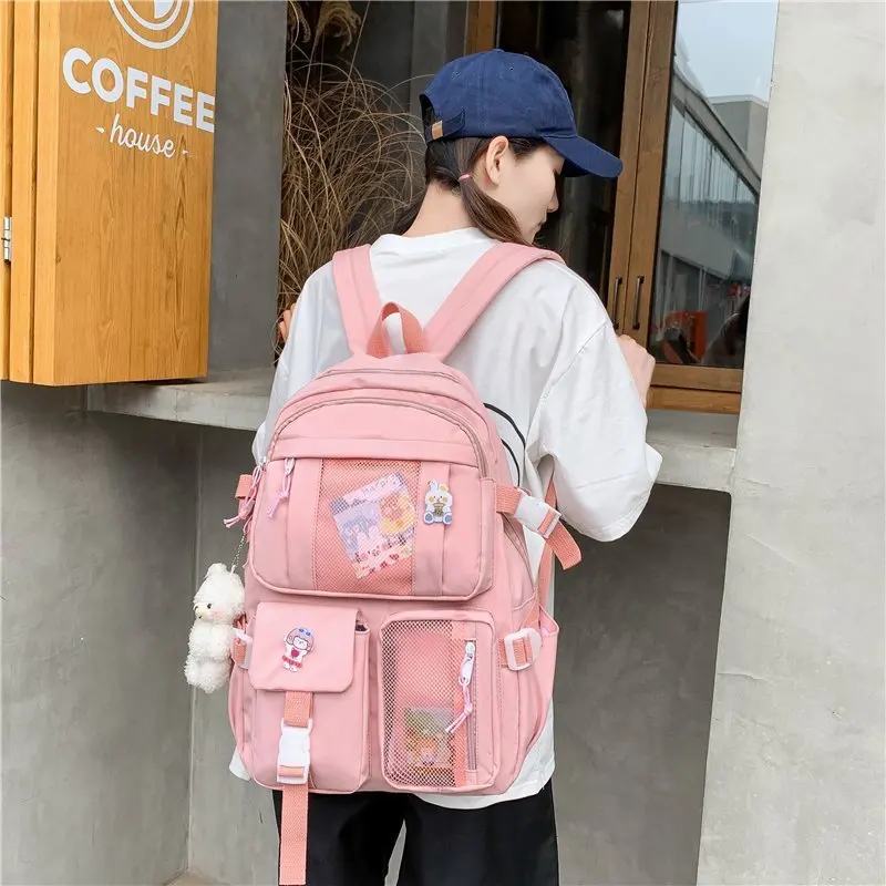 

Школьный ранец для подростков, модный новый рюкзак 2022, женская брендовая дизайнерская сумка на плечо, вместительный холщовый дорожный рюкз...