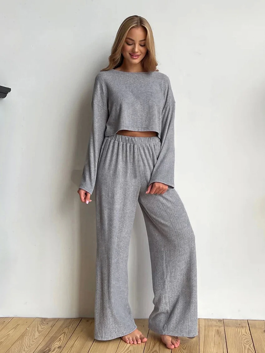 Marthaqiqi серые женские ночные рубашки костюм с круглым вырезом пижамы укороченный