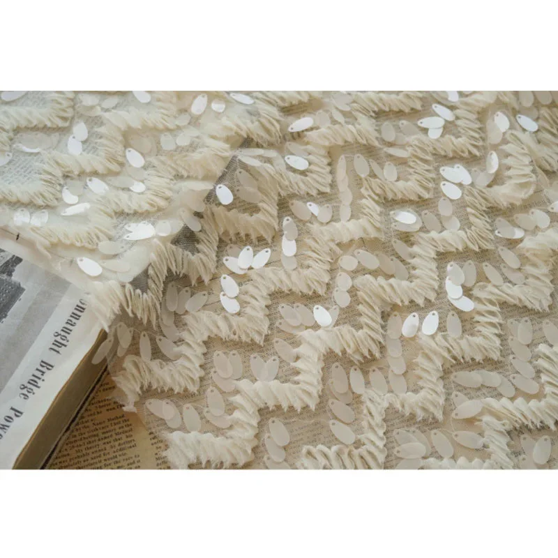 Абрикосовая блестящая вышитая кружевная ткань для свадебного вечернего платья