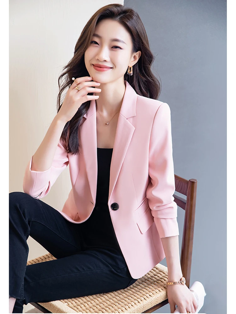 

Plaid Blazers for Women 2023 Fashion Office Ladies Notched Single Button Coats Vintage Elegant Casual Slim Jacket Solid Formal