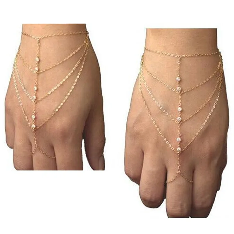 

Fashion Multi-layer Crystal Finger Bracelet For Women Rhinestone Gold Color Bracelets & Bangles Gift Party Jewelry Wholesale