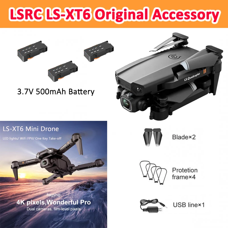 

LSRC LS-XT6 Mini Drone Wifi FPV Quadcopter Accessory 3.7V 500mAh Battery Propeller Protective Frame USB Charger Cable Parts