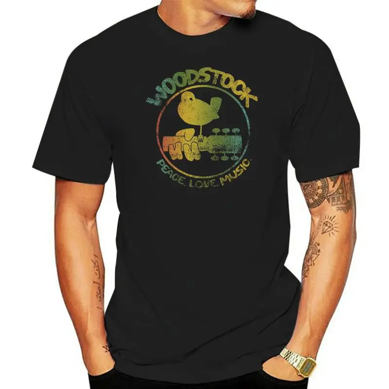 

Качественные рубашки, новый стиль, аутентичный Woodstock, 3 дня мира, музыка, красочный логотип, гитара, футболка с рисунком птицы top, аниме, повседневная одежда