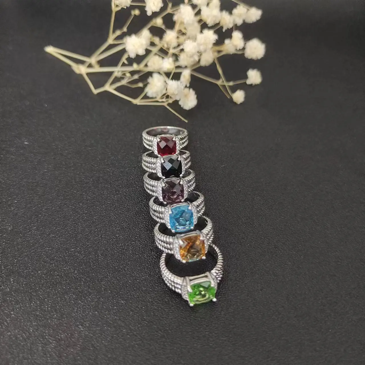 HSC Popular Jewelry David Yurman Woman DY Eden Emerald Diamond Eternity Band Ring in Silver 925 Plated Platinum