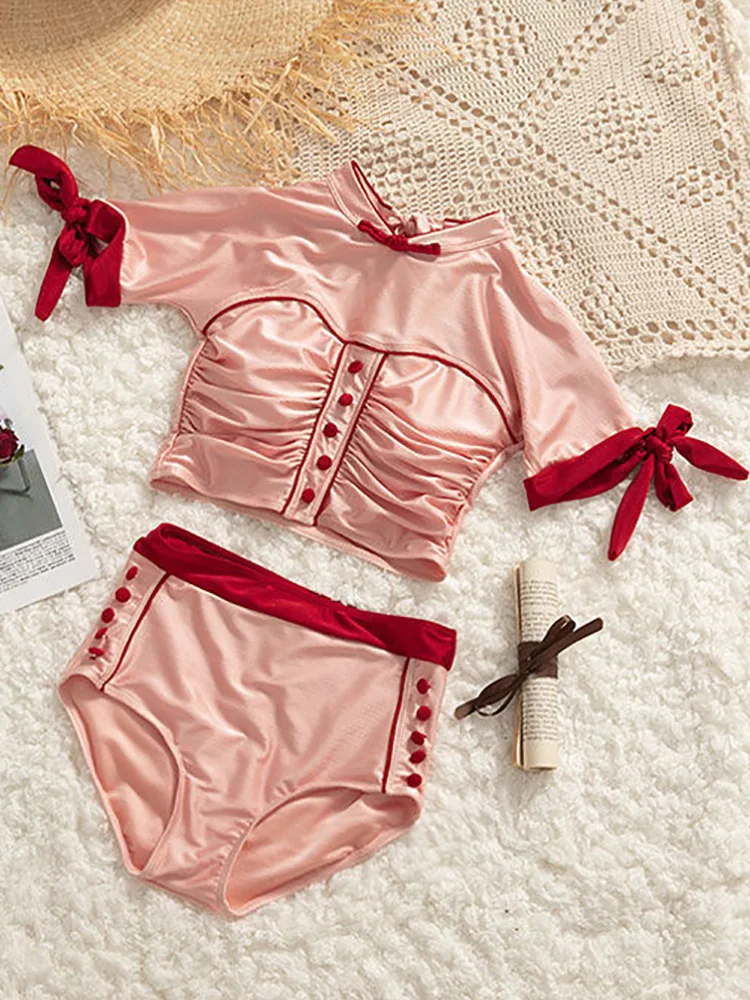 Комплект бикини в стиле ретро Cheongsam с высокой талией сексуальный скромный