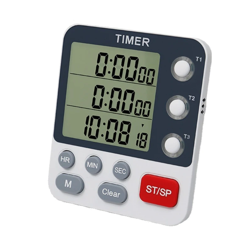 

Digital Kitchen Timer with Memory Function 3 Channels Count UP/Down Timer 3 Levels Volume Loud Alarm Big Digits Timer
