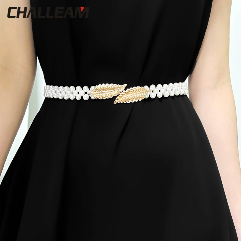 

Women's Pearl Belt Women's Elegant Elastic Belt Imitation Pearl Chain Paired with Designer Brand Girls' Dress Accessories 271