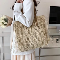 tassel designer big straw side bags for women 2022 hit trendy summer fashion shoulder bag lady handbags and purses beach totes