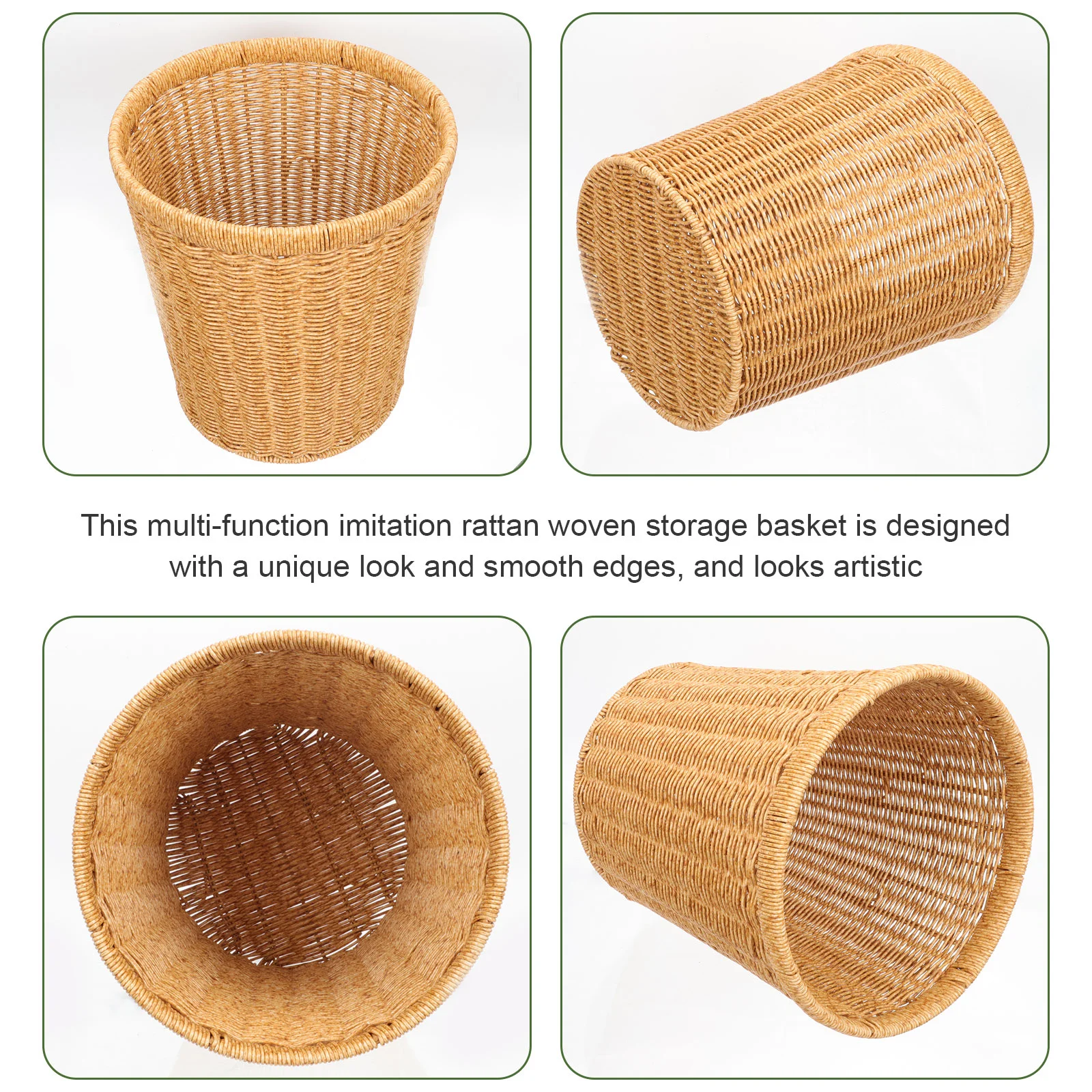 

Sundries Storage Basket Woven Storage Basket Plastic Woven Basket Imitation Rattan Basket Ratton Trash Basket for Storage