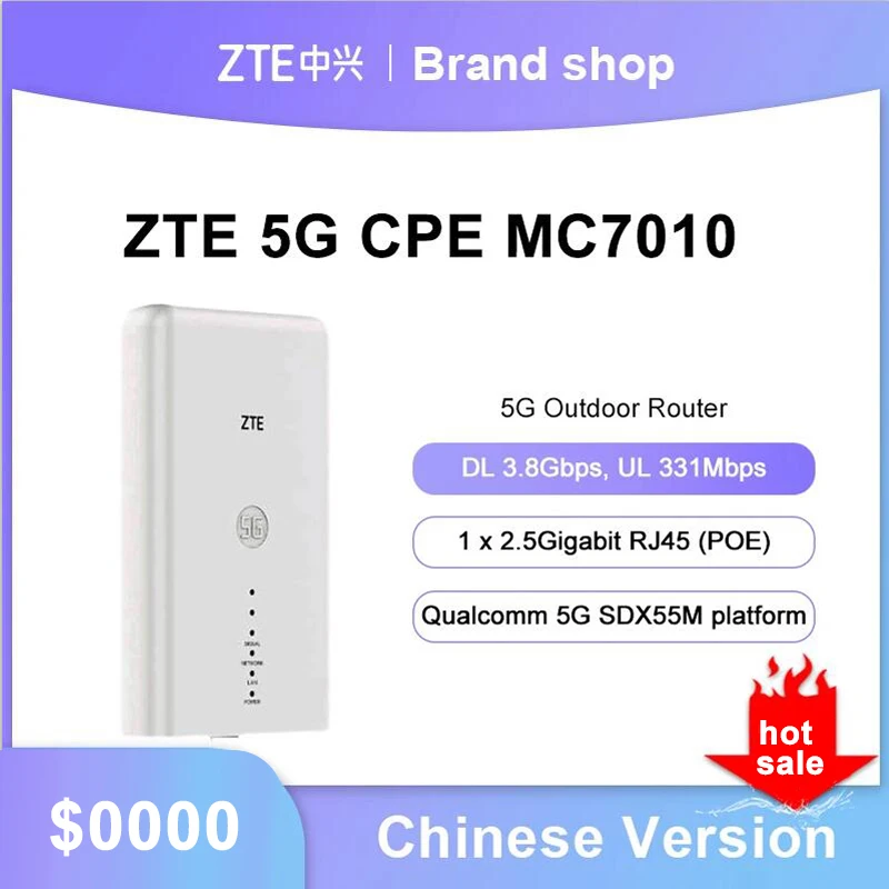 

Original ZTE Outdoor Router MC7010 5G Sub6+4G LTE 5G NR NSA+SA Qualcomm 5G SDX55M platform n1/3/7/8/20/28/38/41/77/78/79