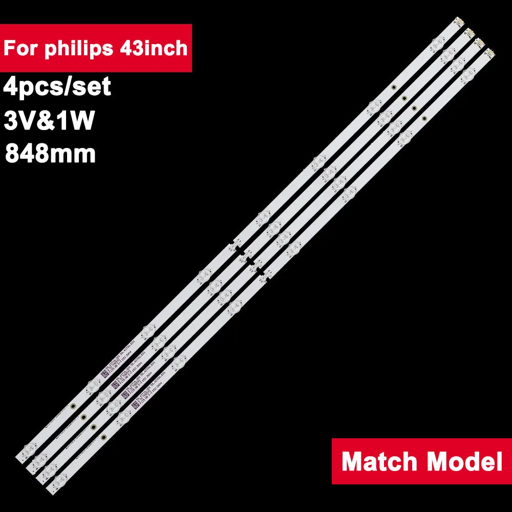 

4pcs/set 848mm Led Tv Backlights Strip For philips 43inch LB43104 KS-AL 94V-0 E465853 43PUS6503 43PUS6262 43PUS6753/12 43PFS5503