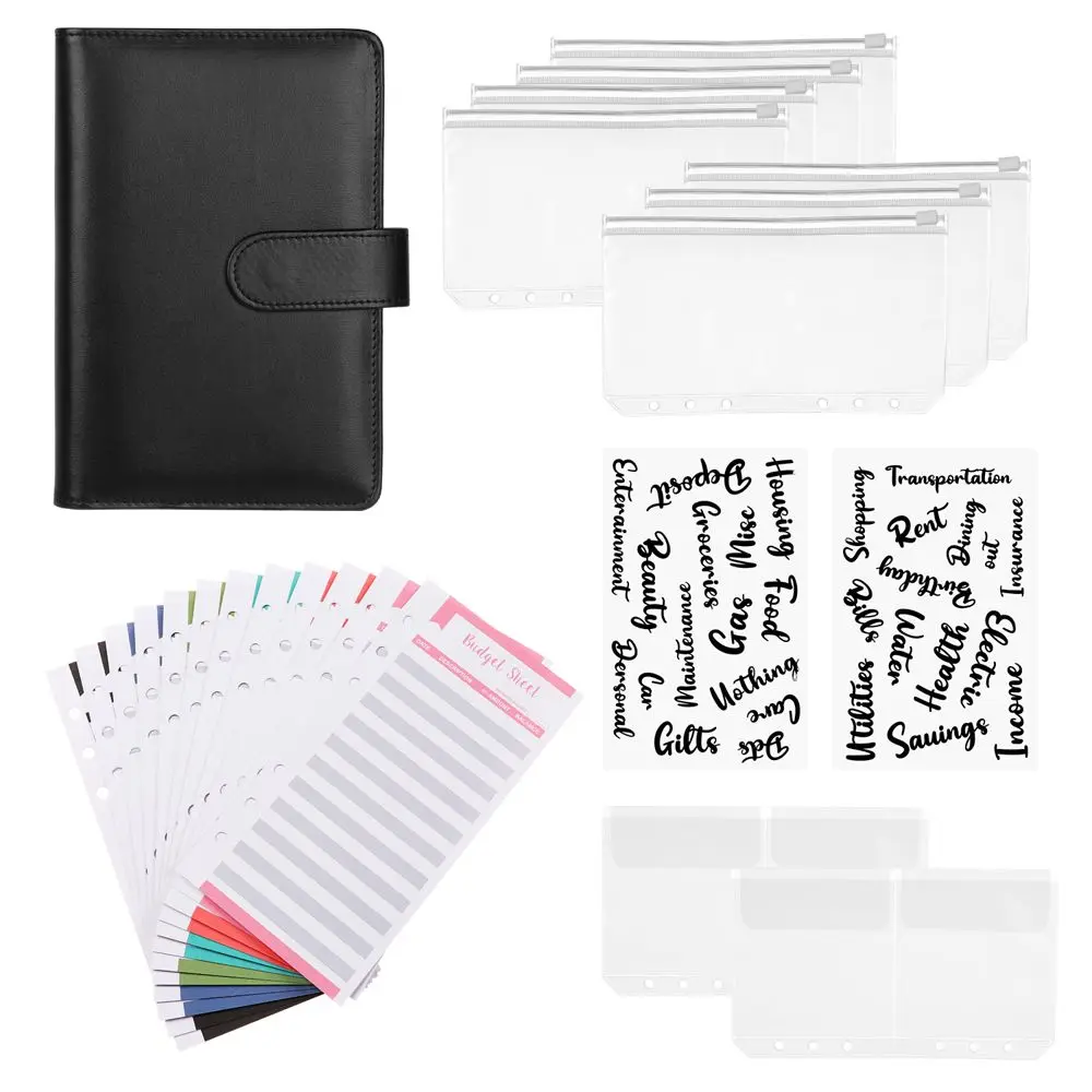 

Practical Cover Leather PU Pockets Budget Binder Cash A6 Binder Cover