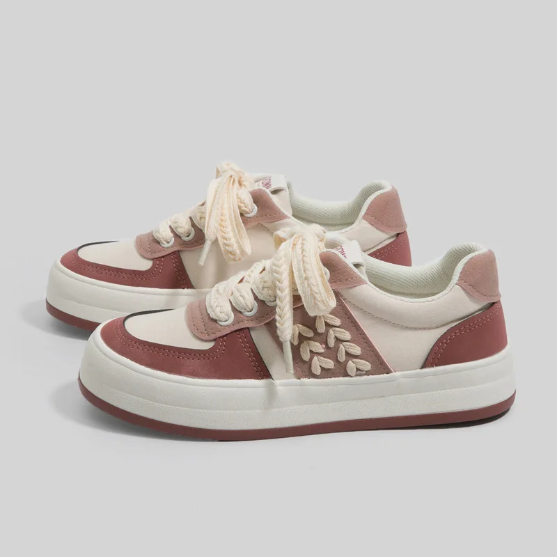 AB New Thick Soled Casual Small White Shoe Comfortable Fashion Lace Up Wearable Sneakers PU Leather Vulcanized Shoes for Women