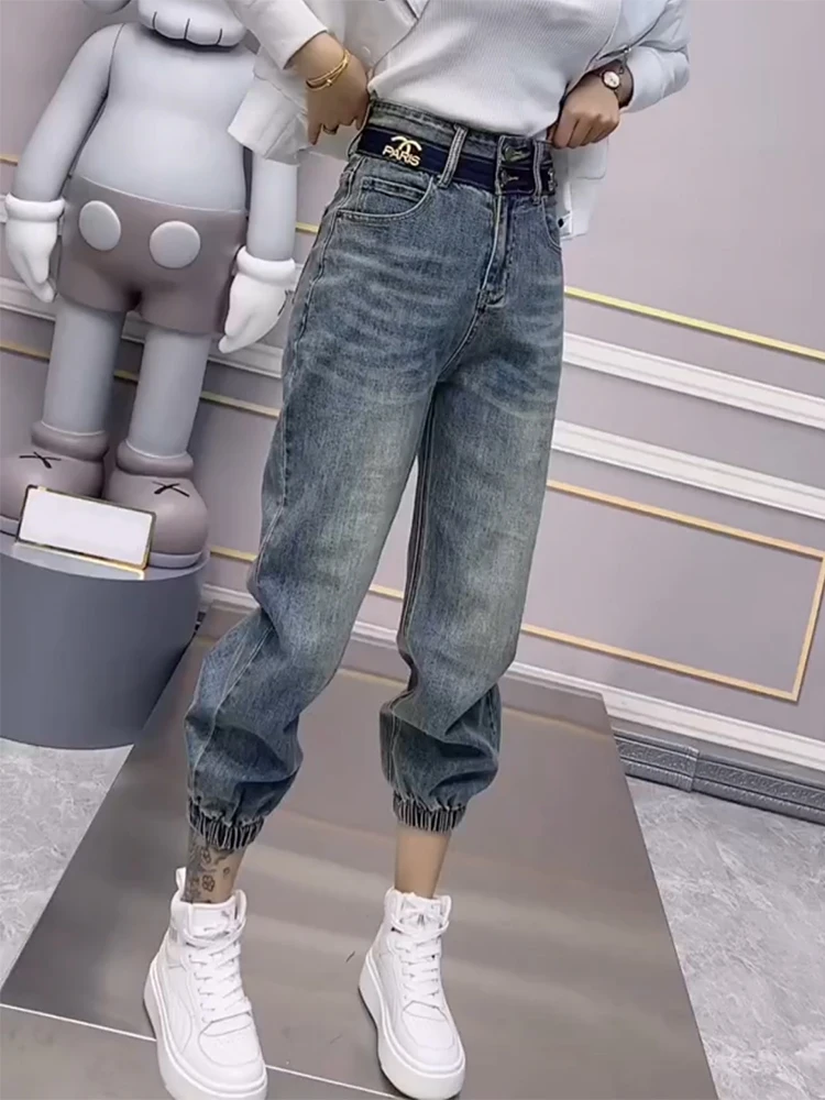 Y2k Large Size Jeans Women's Summer Thin Model 2023 New Bunched Feet Haren Pants Fat Mm Thin Straight Dad Pants S-4xl 40-100kg