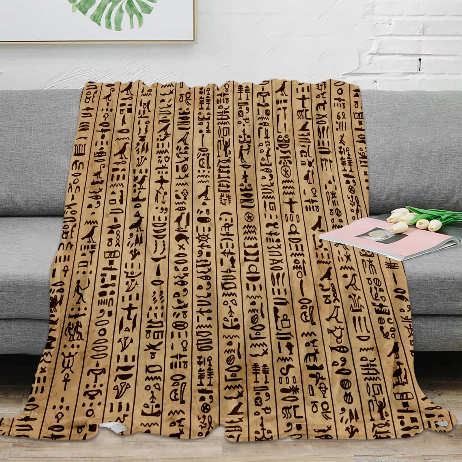 

Фланелевое Одеяло в стиле ретро, тёплый плед из микрофибры в стиле древнего Египта, хироглифов, покрывало для спальни