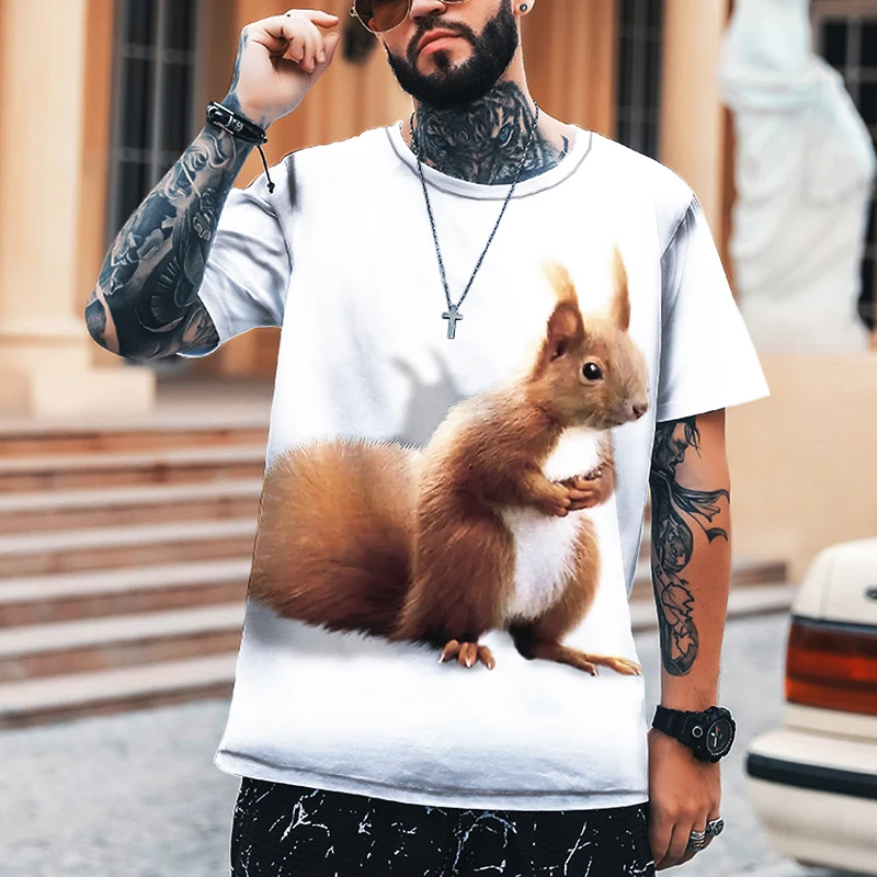 

2022 Animal World Squirrel Penguin Mouse 3D Printing Men's T-shirt Crew Neck Top Loose Oversized Brand Clothing S-5XL