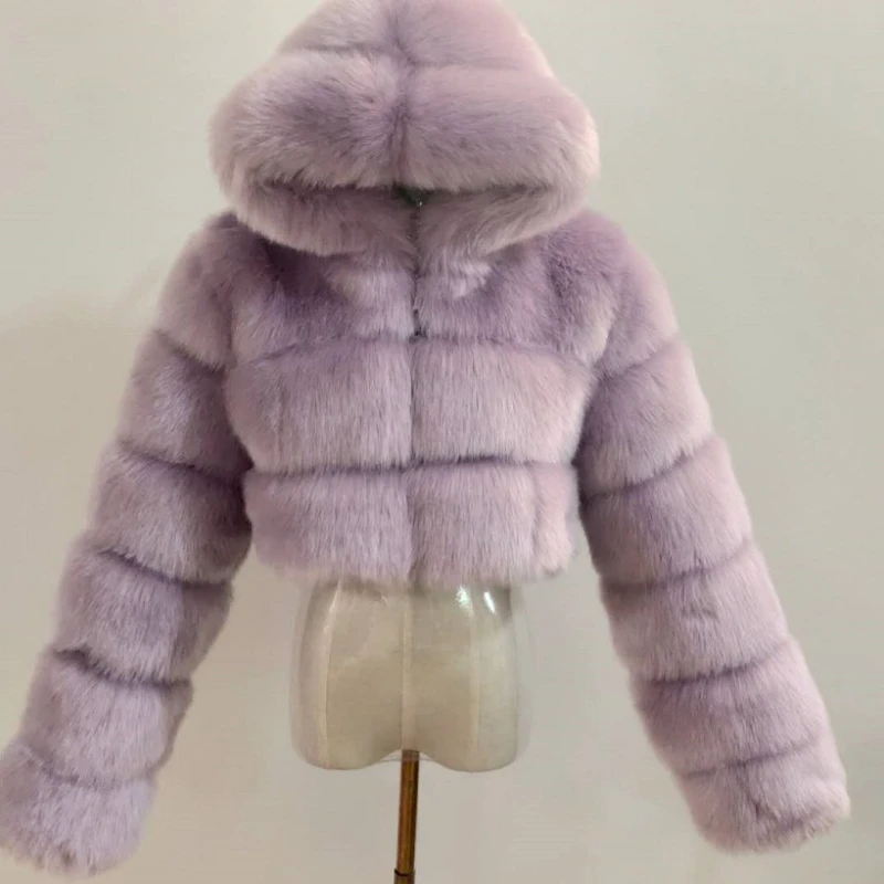 Women Fur Coat Thickened Warm Hooded Collar 2022 Autumn Winter New Coats Imitation Fox Hair Long Sleeve Splicing Women's Jacket