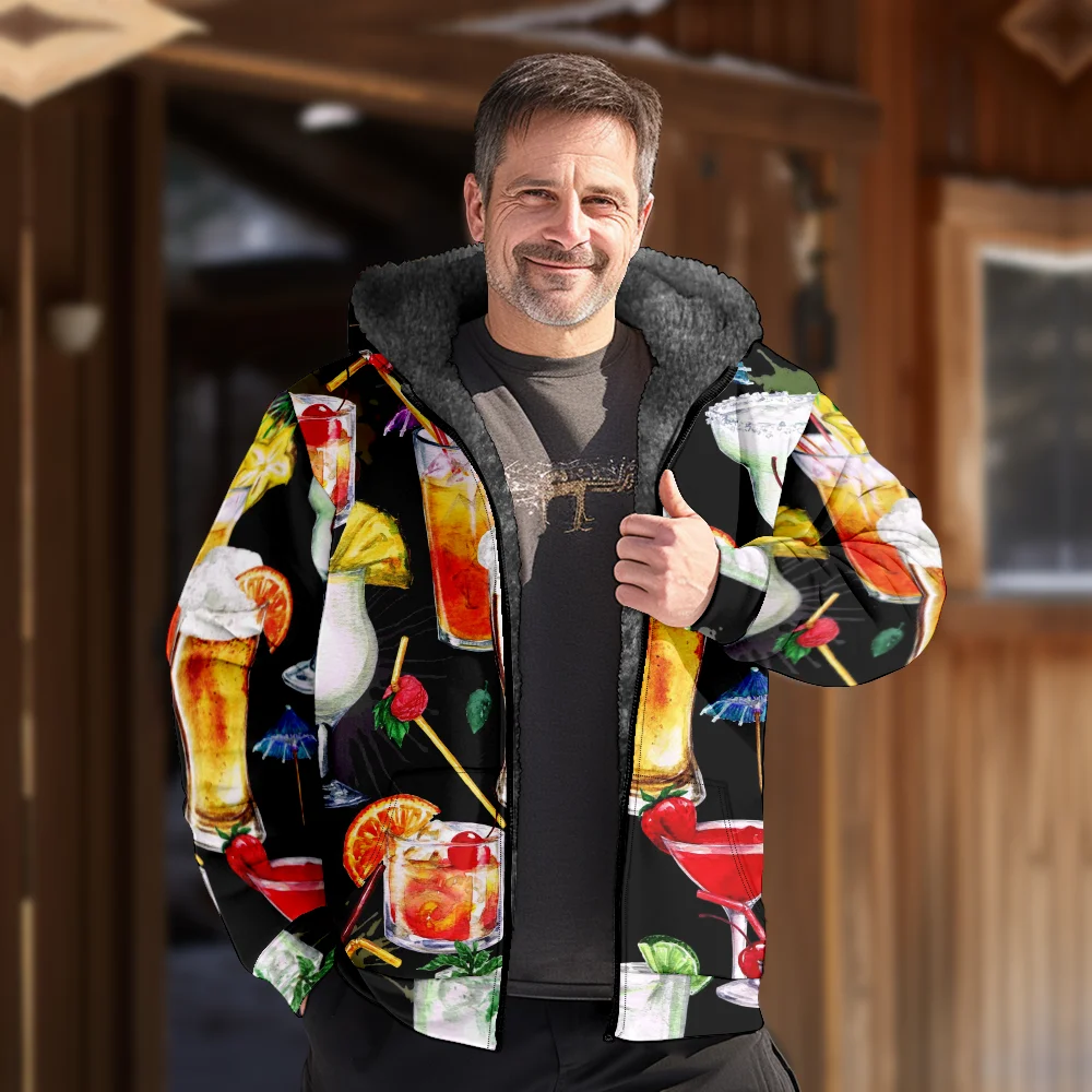 Мужские зимние куртки пальто повседневная хлопковая одежда с фруктовым узором