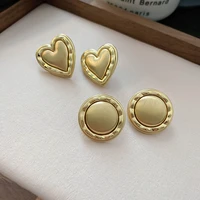 new arrival gold color metal heart round button stud earrings for women vintage jewelry pendientes oorbellen wholesale