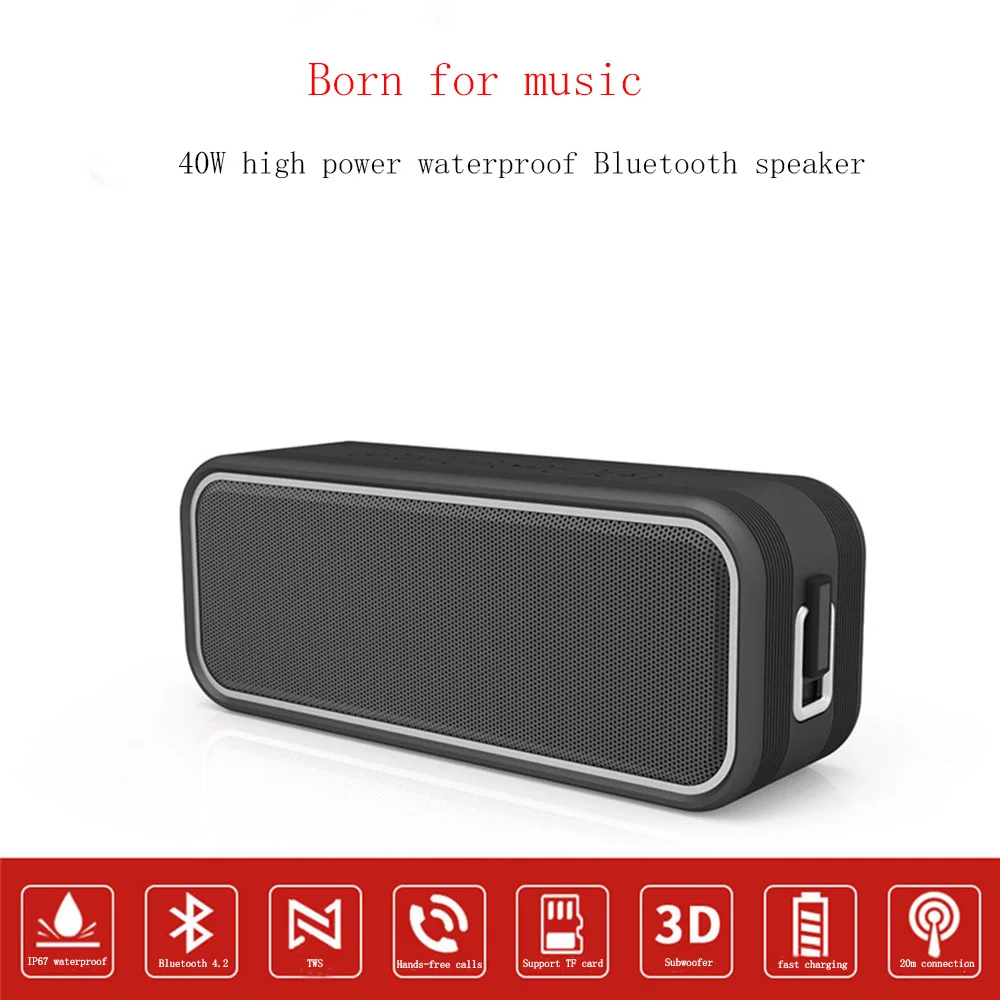 

Portable Bluetooth Speaker 3D Subwoofer 40W s IPX67 Waterproof 8H Playtime Support AUX TF USB