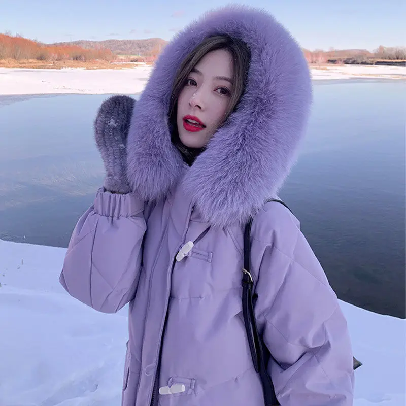 

2022 New Winter Down Jacket Women White Duck Down Coat Female Long Warm Hooded Long Sleeve Ladies Loose Snow Outwear D149