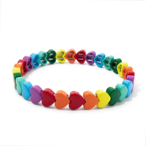 2025 Colroful Enamel Love Bracelet For Women Boho Heart Shape Beaded Elastic Bangle