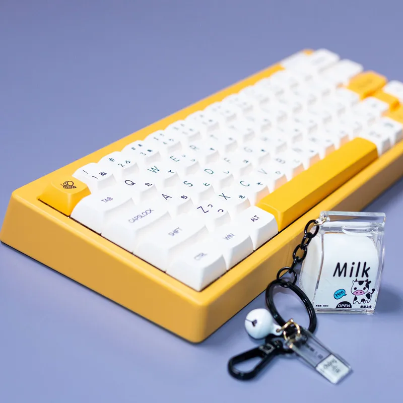 1 Set Honey And Milk Theme Key Caps PBT Dye Subbed Bee Japanese Minimalist White Keycaps XDA Profile Keycap For