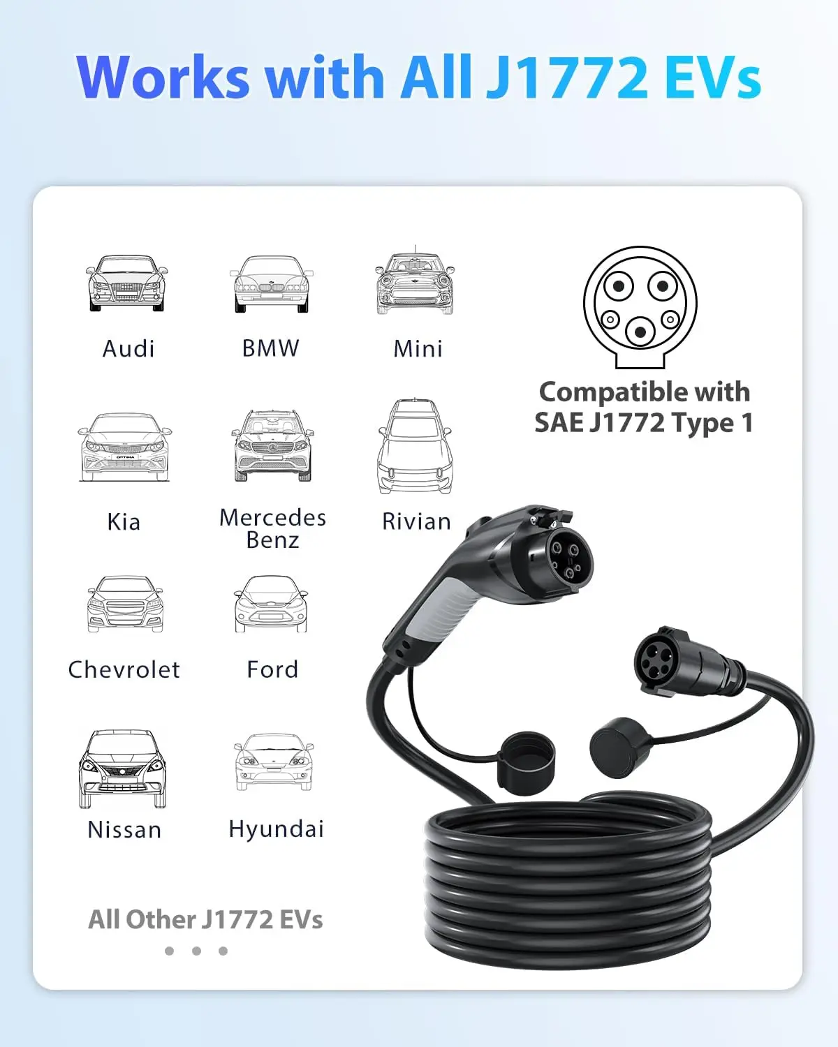 Удлинитель зарядного устройства EVDANCE J1772 EV, 40 А, 30 футов, зарядный шнур для электромобиля, 110-240 В, совместим со всеми SAE J1772 EVs (art.: 3920c8a337f4a) - 3920c8a337f4a