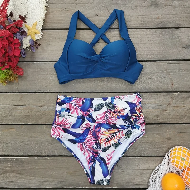 

Sexy High Waist Bikinis 2022 New Halter Swimwear Women Swimsuit Female Bikini Set Print Bodysuit Bathing Suit Summer Biquini XXL